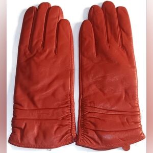WOMEN'S RUCHED CUFFS GENUINE LEATHER GLOVES ORANGE,XL